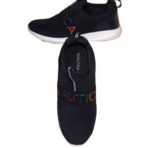 Nautica Navy Black Rainbow Slip On Size 5 Tennis Shoe Unisex Big Kids Waffle